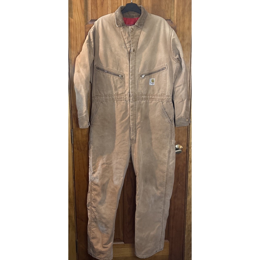 Carhartt Vintage Quilt Lined Duck Canvas Coveralls 44R USA Made Brown Workwear